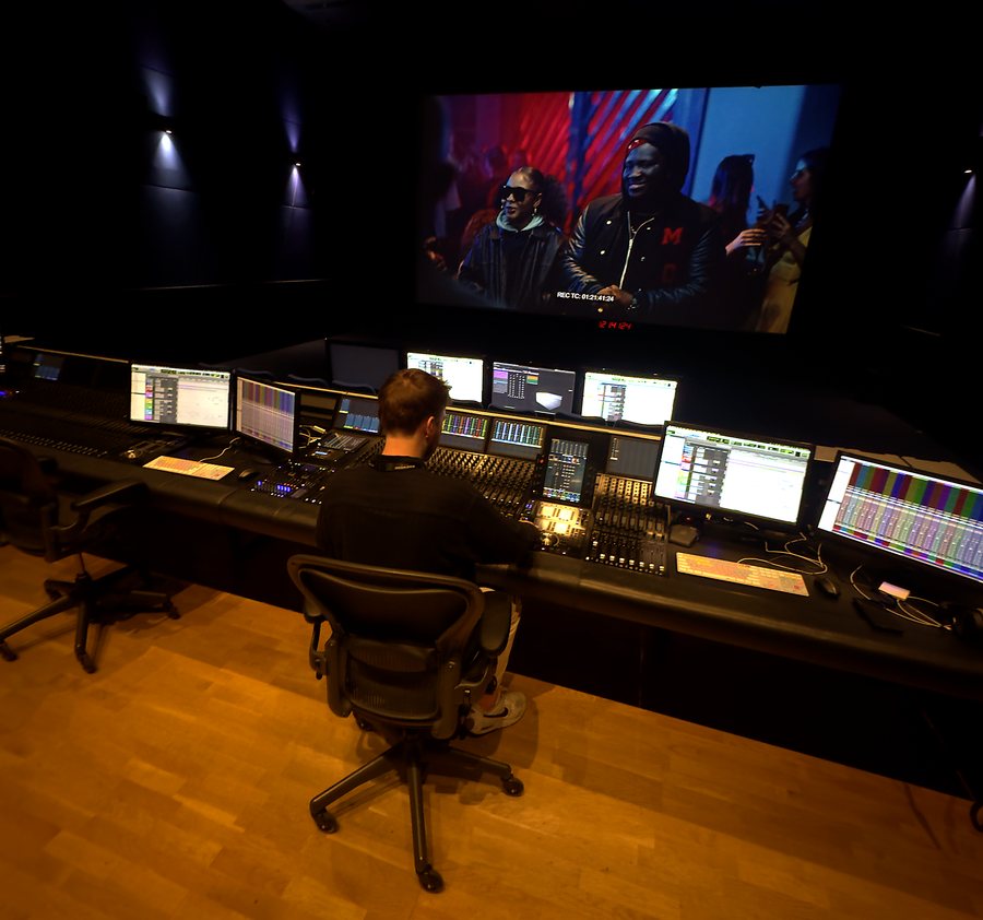 Ryan Hatton mixing in the Dolby Atmos theatre