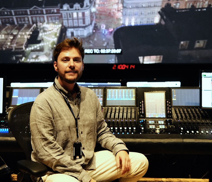 Ryan Hatton in the Dolby Atmos mixing suite at Spectrum Sound